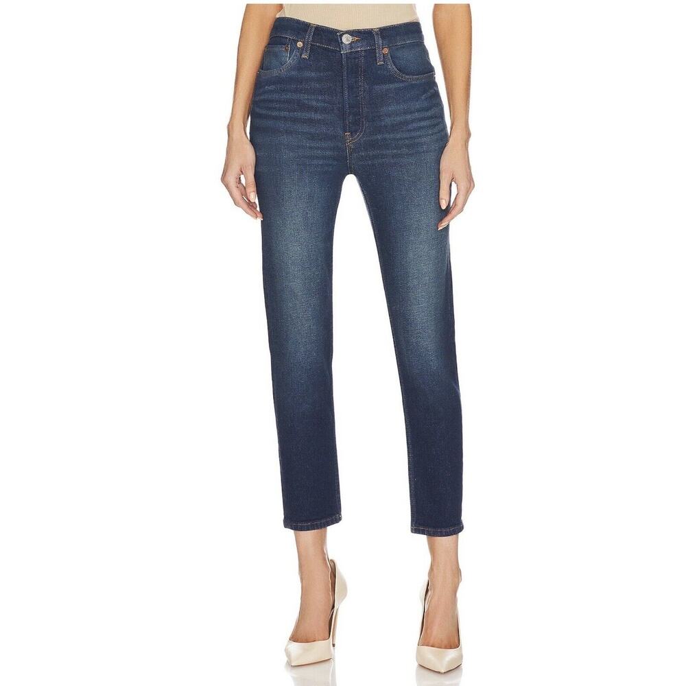 Re/Done 90's High Rise Ankle Crop Jeans Deep Sapphire Blue Size 29 NWT